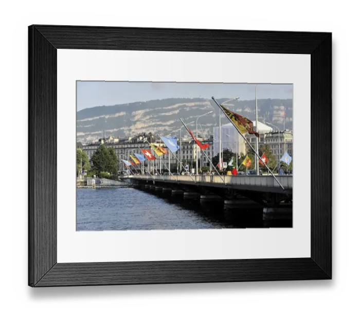 Framed Print : Pont du Mont Blanc bridge in the city centre