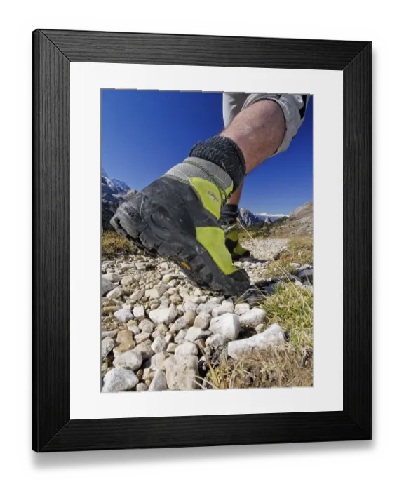 Framed Print : Yellow leather mountain climbing shoes Framed Print : Yellow leather mountain climbing shoes