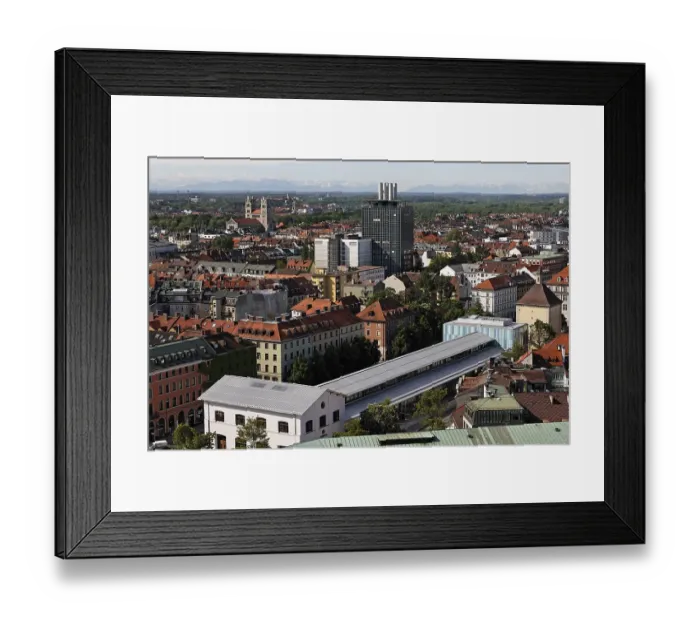 Framed Print : Munich, Schrannenhalle Alps, view from steeple of St Peter