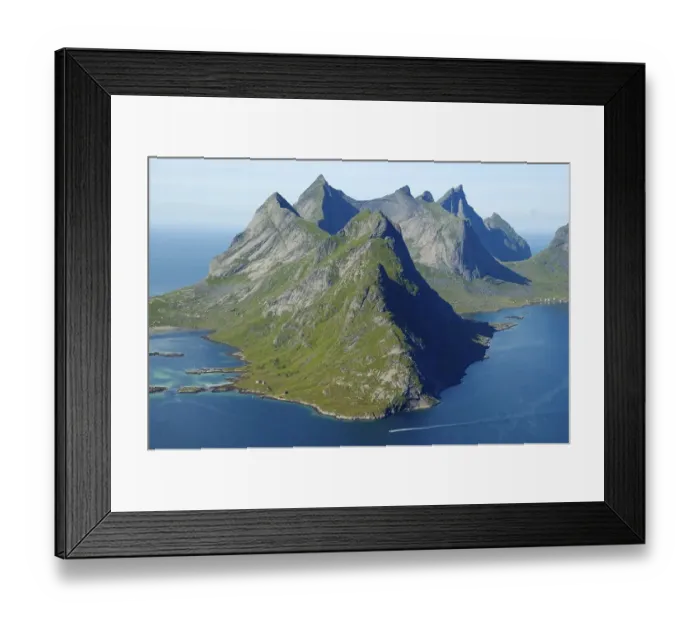Framed Print : Rough mountains with fjord Kjerkfjorden Moskenesoya Lofoten Norway Framed Print : Rough mountains with fjord Kjerkfjorden Moskenesoya Lofoten Norway