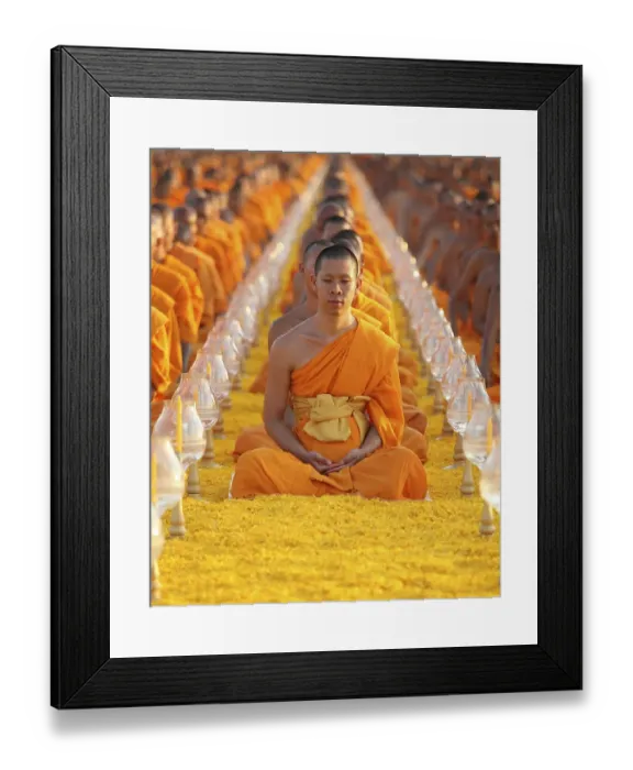Framed Print : Monks sitting in a row meditating Framed Print : Monks sitting in a row meditating