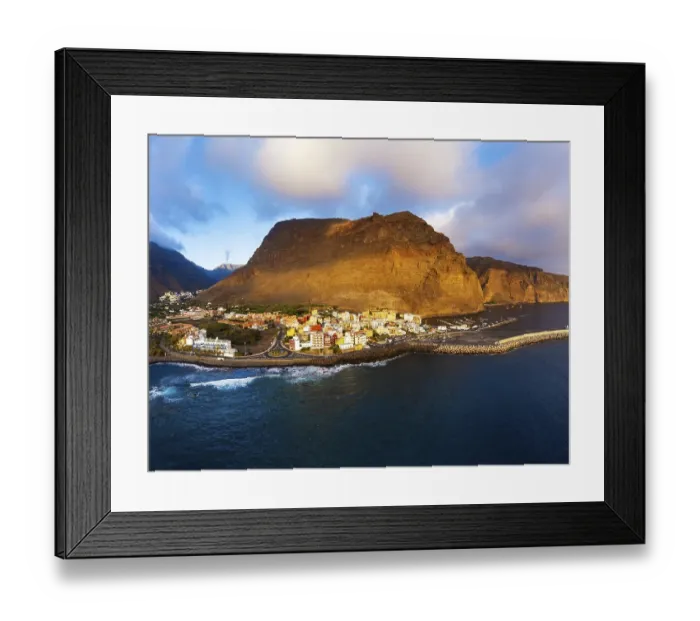 Framed Print : Vueltas with fishing harbour and mountain Tequergenche in the evening light Framed Print : Vueltas with fishing harbour and mountain Tequergenche in the evening light