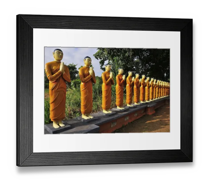 Framed Print : Figures of Buddhist nuns, outside a monastery Framed Print : Figures of Buddhist nuns, outside a monastery