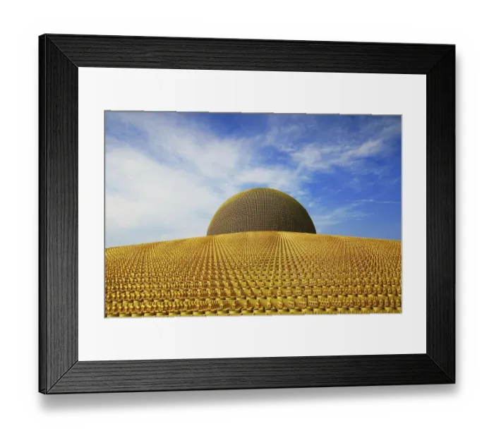 Framed Print : Buddhist temple Wat Phra Dhammakaya with golden Dhammakaya Buddha statues on the Chedi Framed Print : Buddhist temple Wat Phra Dhammakaya with golden Dhammakaya Buddha statues on the Chedi