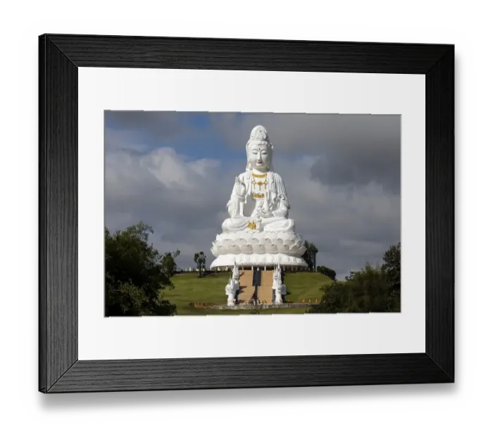 Framed Print : Giant Guan Yin statue sitting on lotus flower Framed Print : Giant Guan Yin statue sitting on lotus flower