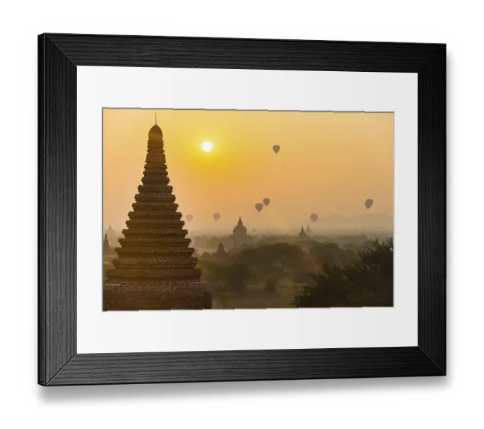 Framed Print : View of pagodas with hot air balloons