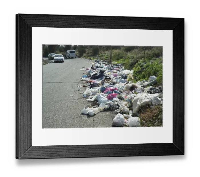 Framed Print : Garbage on a street, Etna, pollution in Adrano