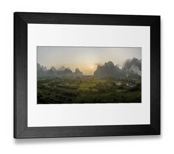 Framed Print : Chinese karst mountains near Yangshuo at sunrise