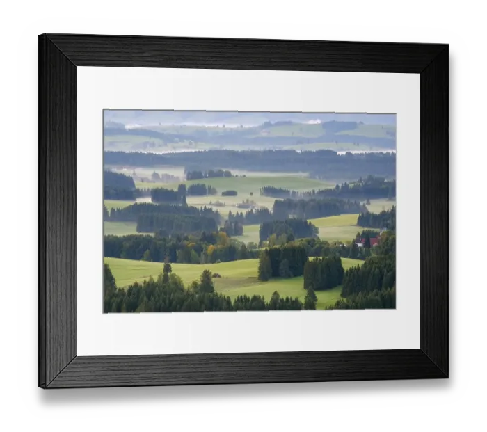 Framed Print : Morning mist, hilly landscape, view from the Auerberg Framed Print : Morning mist, hilly landscape, view from the Auerberg