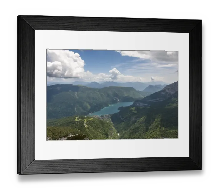 Framed Print : View from the Croz dellAltissimo peak (2339 m) on Lake Lago di Molveno Molveno