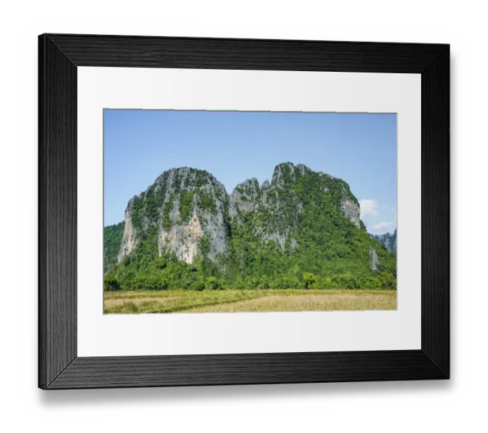 Framed Print : Karst landscape, forested karst mountains Vang Vieng