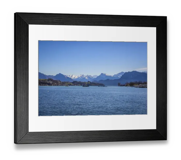 Framed Print : View from Luzerner Quai to Lake Lucerne with mountain panorama
