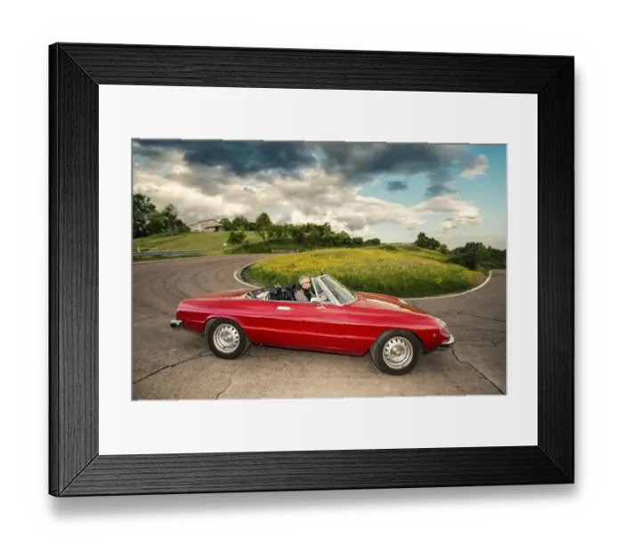 Framed Print : Red Alfa Spider 2000, convertible on winding road