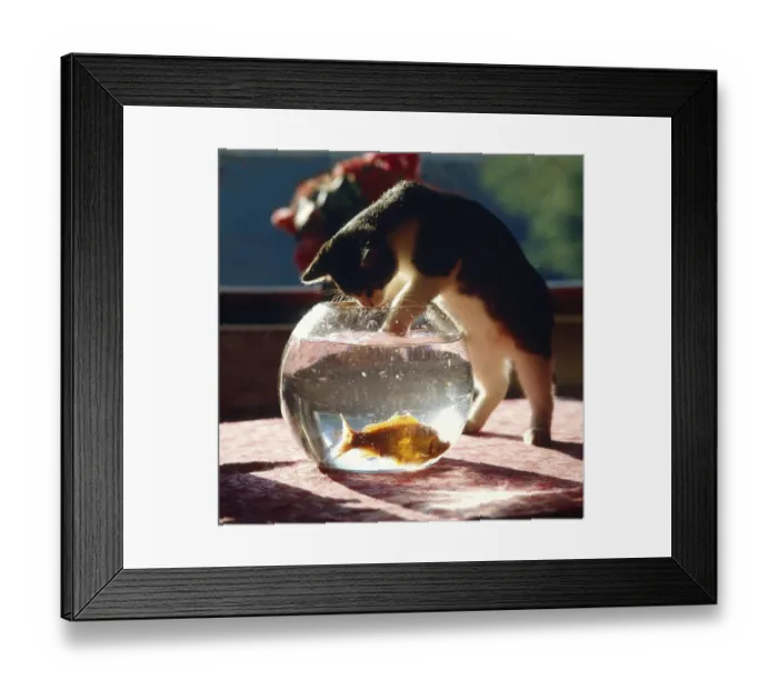 Framed Print : Cat with Goldfish Animal Friendship