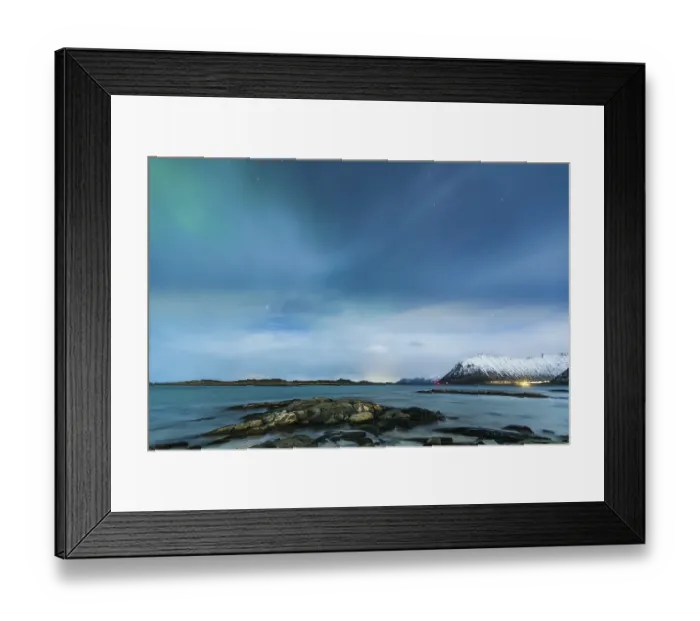 Framed Print : Northern lights with beach of Gimsoy