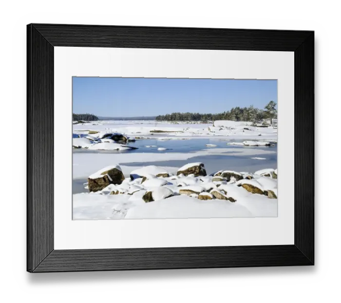 Framed Print : Snow-covered lake landscape in sunshine Framed Print : Snow-covered lake landscape in sunshine