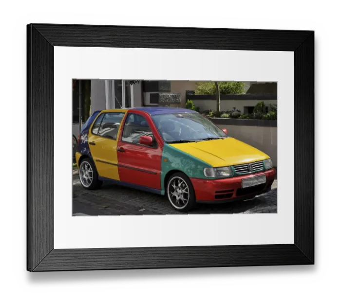 Framed Print : Four-coloured car, VW Polo Harlequin