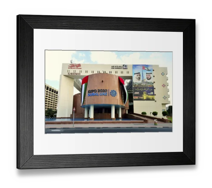 Framed Print : Advertising for Expo 2020 on an administrative building of the city