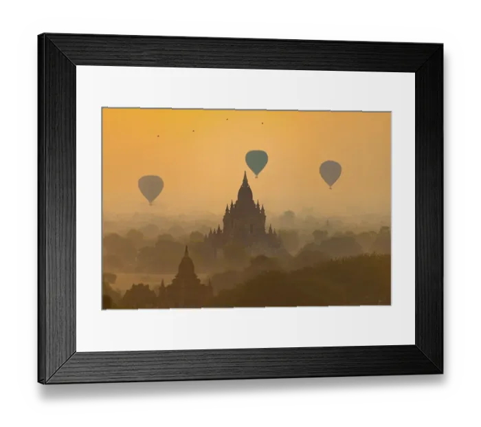 Framed Print : View of pagodas with hot air balloons