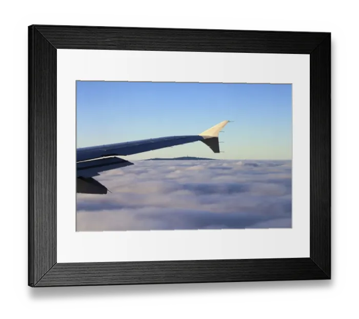Framed Print : Aircraft wing, inversion weather situation