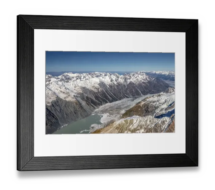 Framed Print : Valley with glacial lake Tasman Lake and glaciated mountain peaks Framed Print : Valley with glacial lake Tasman Lake and glaciated mountain peaks