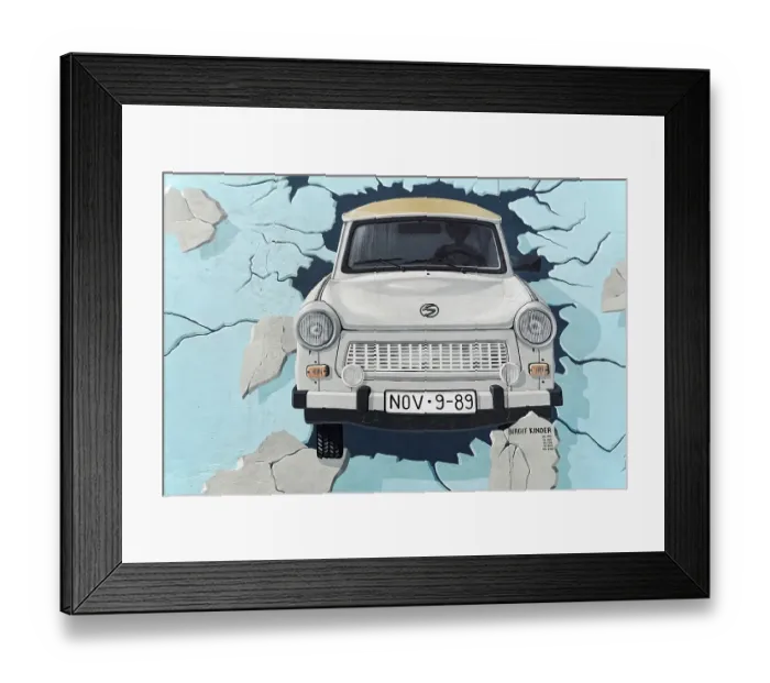 Framed Print : Mural, Test the Best, Trabi breaking through wall Framed Print : Mural, Test the Best, Trabi breaking through wall