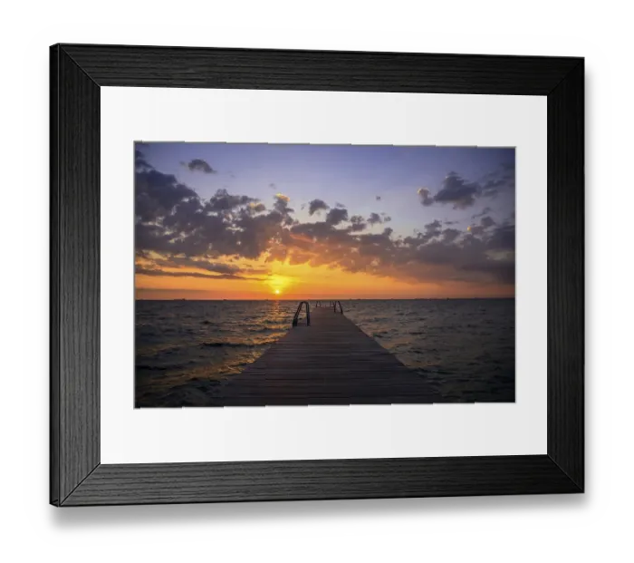 Framed Print : Footbridge at sunrise over the sea Framed Print : Footbridge at sunrise over the sea