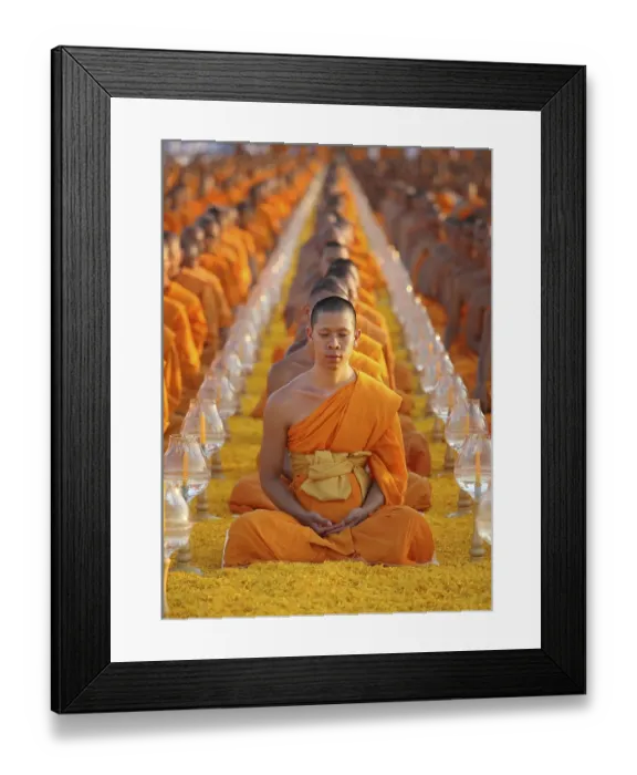 Framed Print : Monks sitting in a row meditating Framed Print : Monks sitting in a row meditating