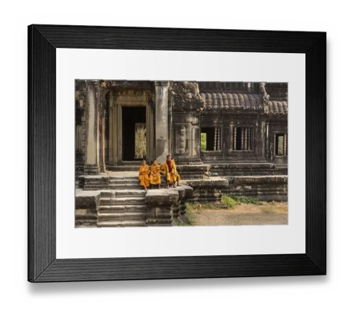 Framed Print : Monks, novices, sitting in front of a library at the western access route Framed Print : Monks, novices, sitting in front of a library at the western access route