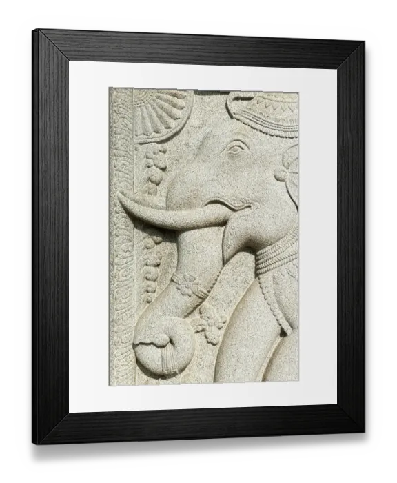 Framed Print : Granite relief, elephant head, decoration at the entrance to the Temple of the Tooth