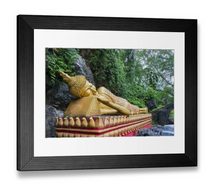 Framed Print : Reclining golden Buddha statue