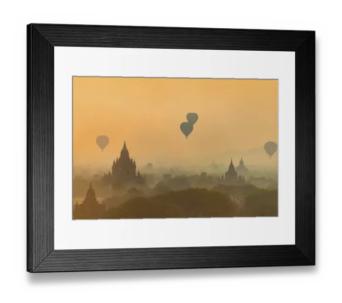 Framed Print : View of pagodas with hot air balloons