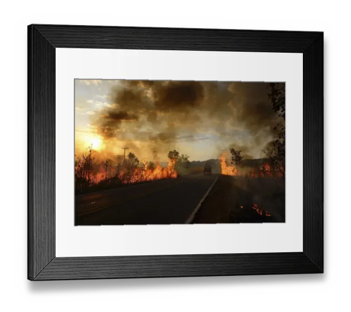 Framed Print : Bushfire on the main road 251 at sunset Framed Print : Bushfire on the main road 251 at sunset