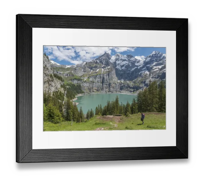Framed Print : Mountain landscape with Lake Oeschinen and Blueemlisalp