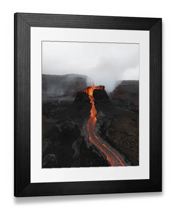 Framed Print : Aerial view, erupting volcano, crater with erupting lava and lava flow Framed Print : Aerial view, erupting volcano, crater with erupting lava and lava flow