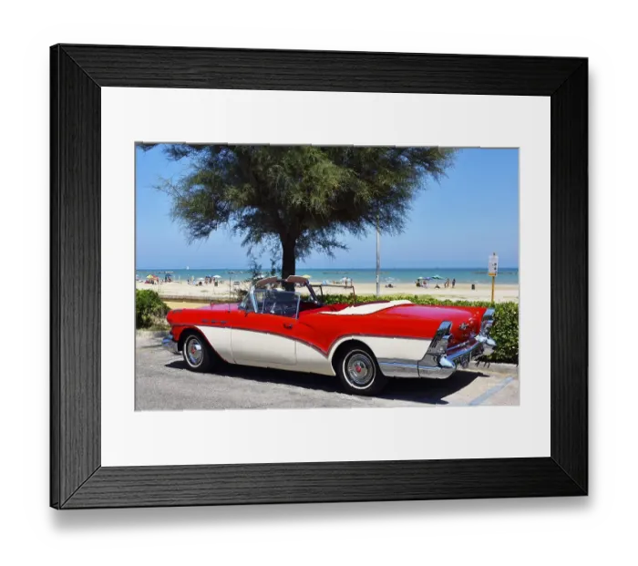 Framed Print : US car Oldtimer, Buick, parked at the beach promenade
