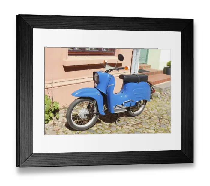 Framed Print : Blue Swallow GDR Scooter, Old Town Framed Print : Blue Swallow GDR Scooter, Old Town