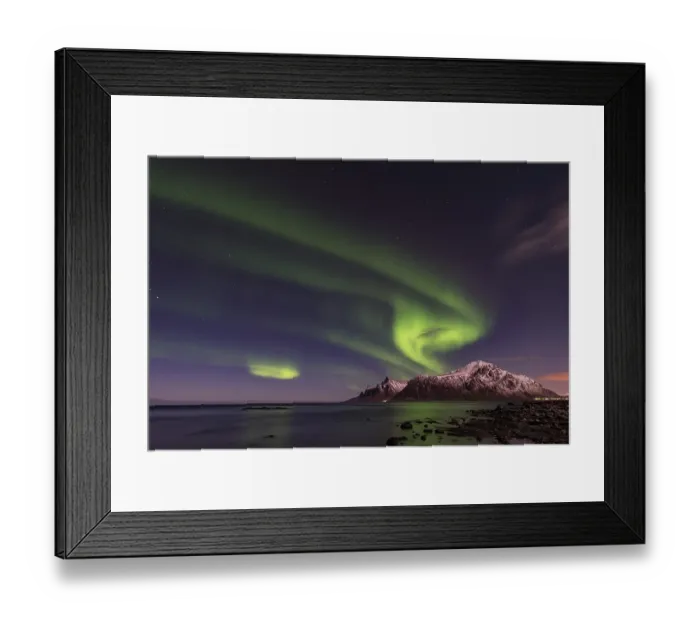 Framed Print : Northern lights over Ramberg, Lofoten Framed Print : Northern lights over Ramberg, Lofoten
