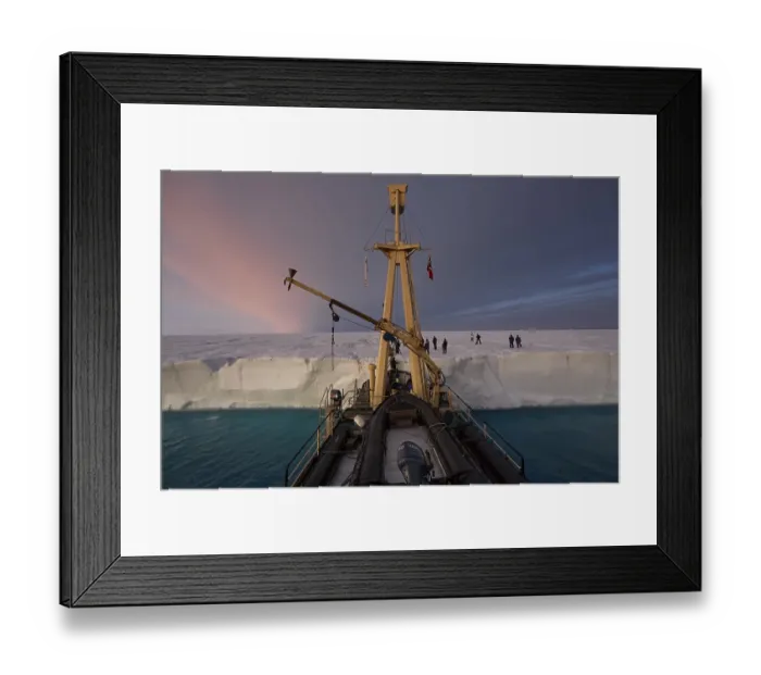 Framed Print : Expedition ship at the glacier front of the Brasvellbreen coastal glacier Framed Print : Expedition ship at the glacier front of the Brasvellbreen coastal glacier