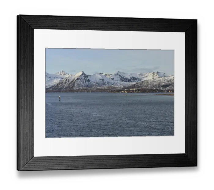 Framed Print : Mountains of the island of Andoya with Andoy bridge and Risoysund