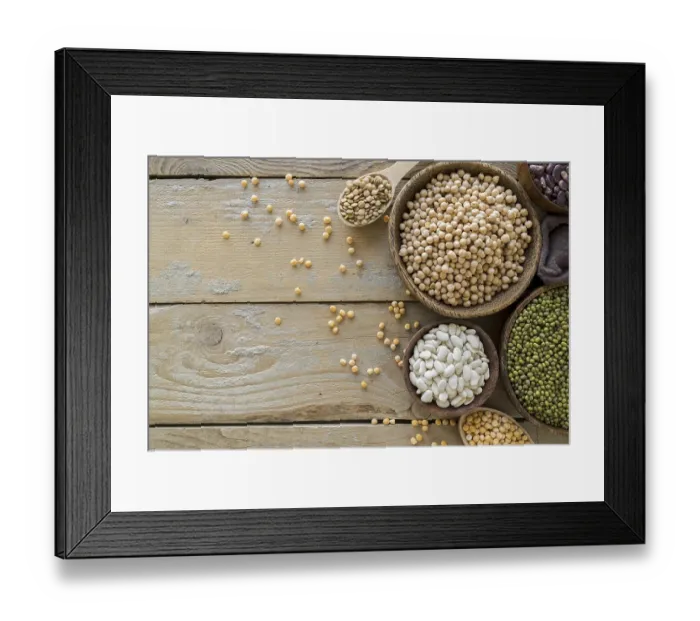 Framed Print : Top view beans arrangement wooden table Framed Print : Top view beans arrangement wooden table