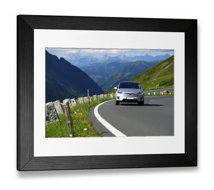 Framed Print : Round trip with TESLA Model X 75