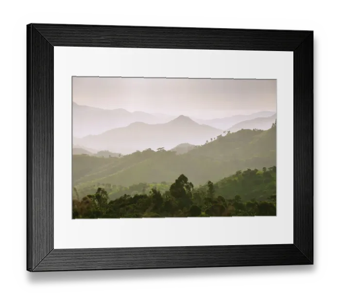 Framed Print : Landscape with clouds and sky in the evening haze