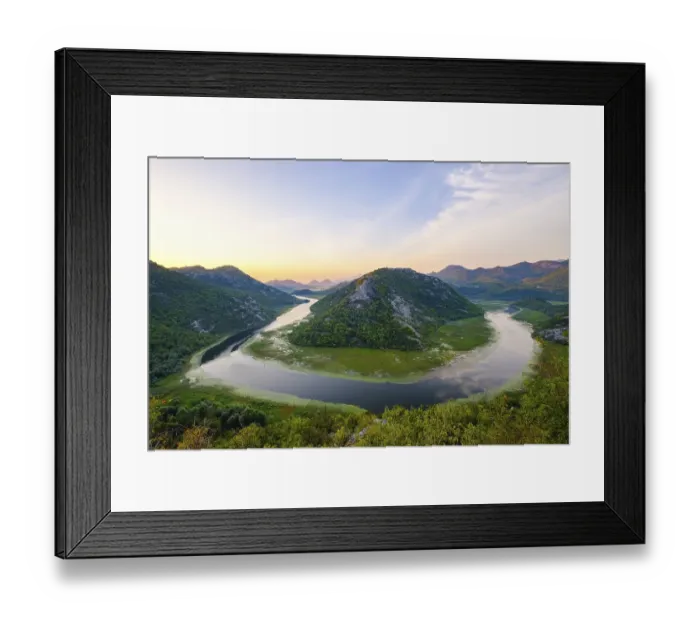 Framed Print : River bend of the river Rijeka Crnojevica at sunrise