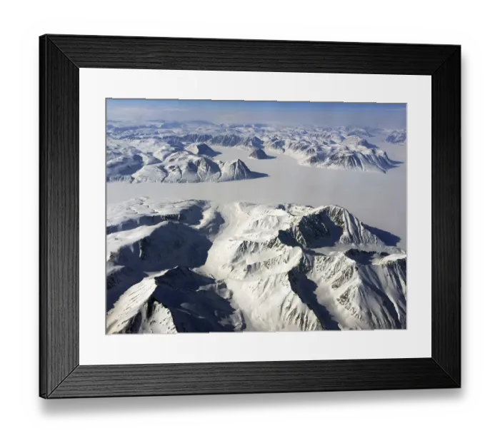 Framed Print : Arctic landscape, snow-covered mountain landscape with glacier Framed Print : Arctic landscape, snow-covered mountain landscape with glacier