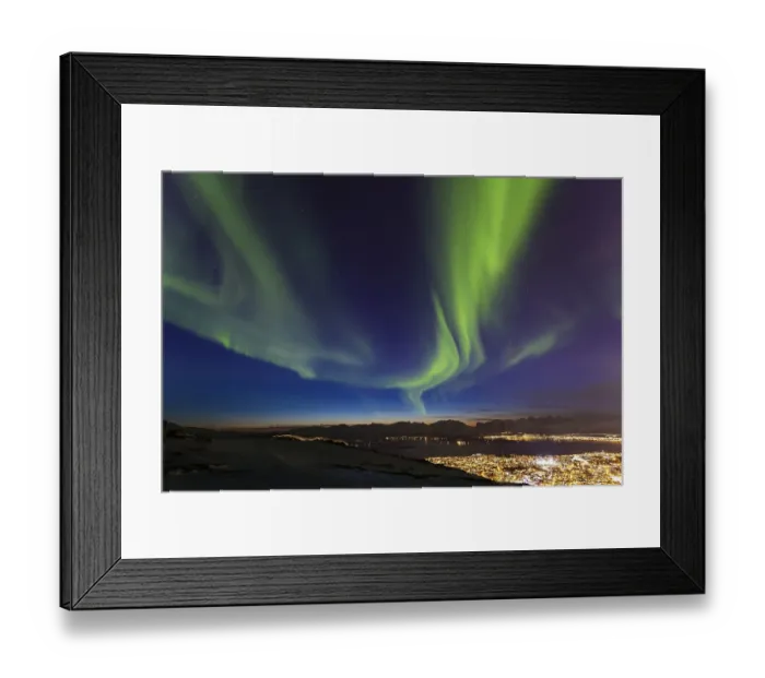Framed Print : Northern Lights over Tromso, view from mountain Storsteinen