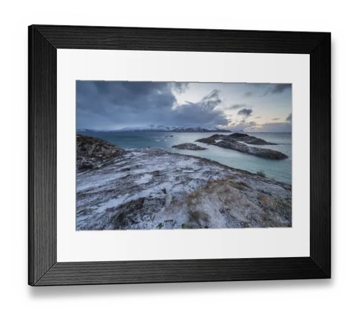 Framed Print : Dark clouds over the sea, coastal landscape in winter Framed Print : Dark clouds over the sea, coastal landscape in winter