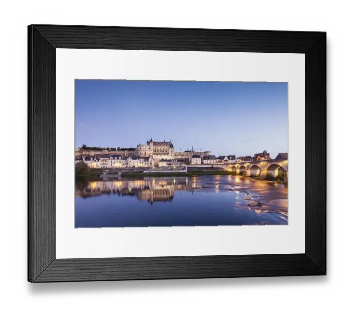 Framed Print : The walled town and Chateau of Amboise reflected in the River Loire in the evening
