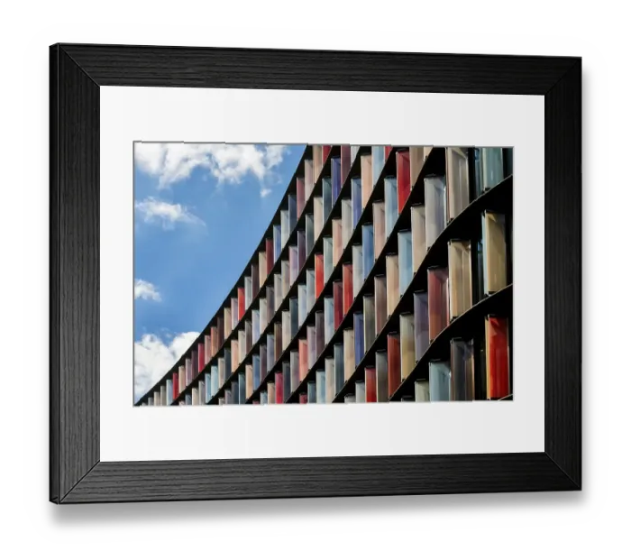 Framed Print : Colourful exterior facade of an office building in the financial district