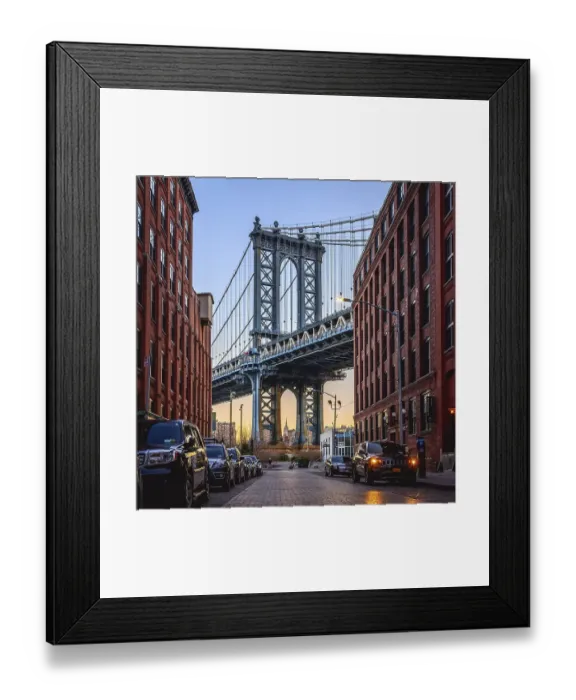 Framed Print : View from Main Street to Manhattan Bridge and Empire State Building